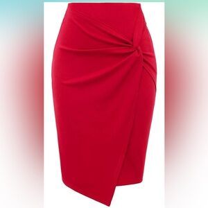 Red, Knee-Length, Knot-Style Pencil Skirt, Size XL